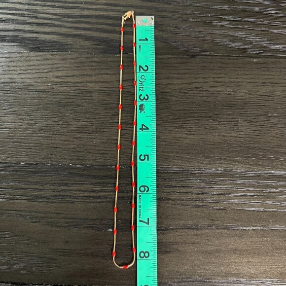 Vintage Gold-Tone Cable Chain Necklace W/ Red Beads & Lobster Clasp Closure 16" - Picture 2 of 10